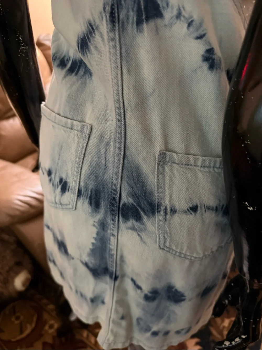 GAP Blue and White Tie-Dye Denim Overall Mini Dress